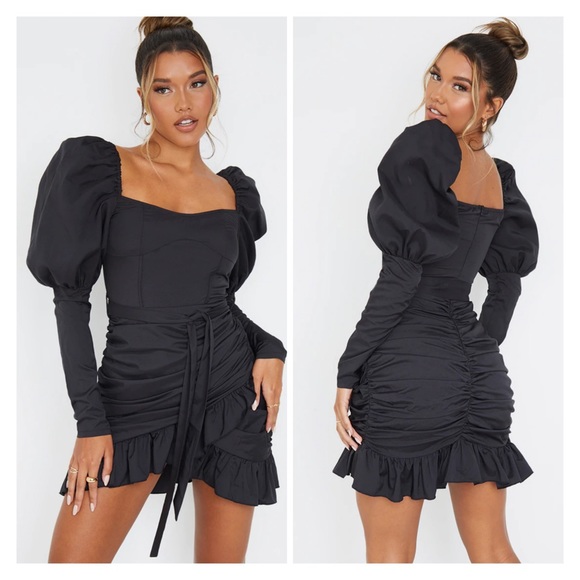 PrettyLittleThing Dresses & Skirts - PrettyLittleThing Puff Sleeve Ruched Bodycon Dress